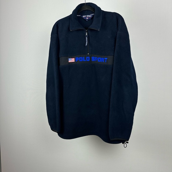 Vintage Polo Sport Ralph Lauren 1/4 Zip Fleece Big Logo USA Flag Size XL Navy - Picture 3 of 10